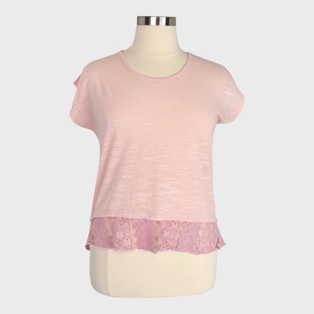 Cato‎ Slub Knit Lace Trim Tee Top